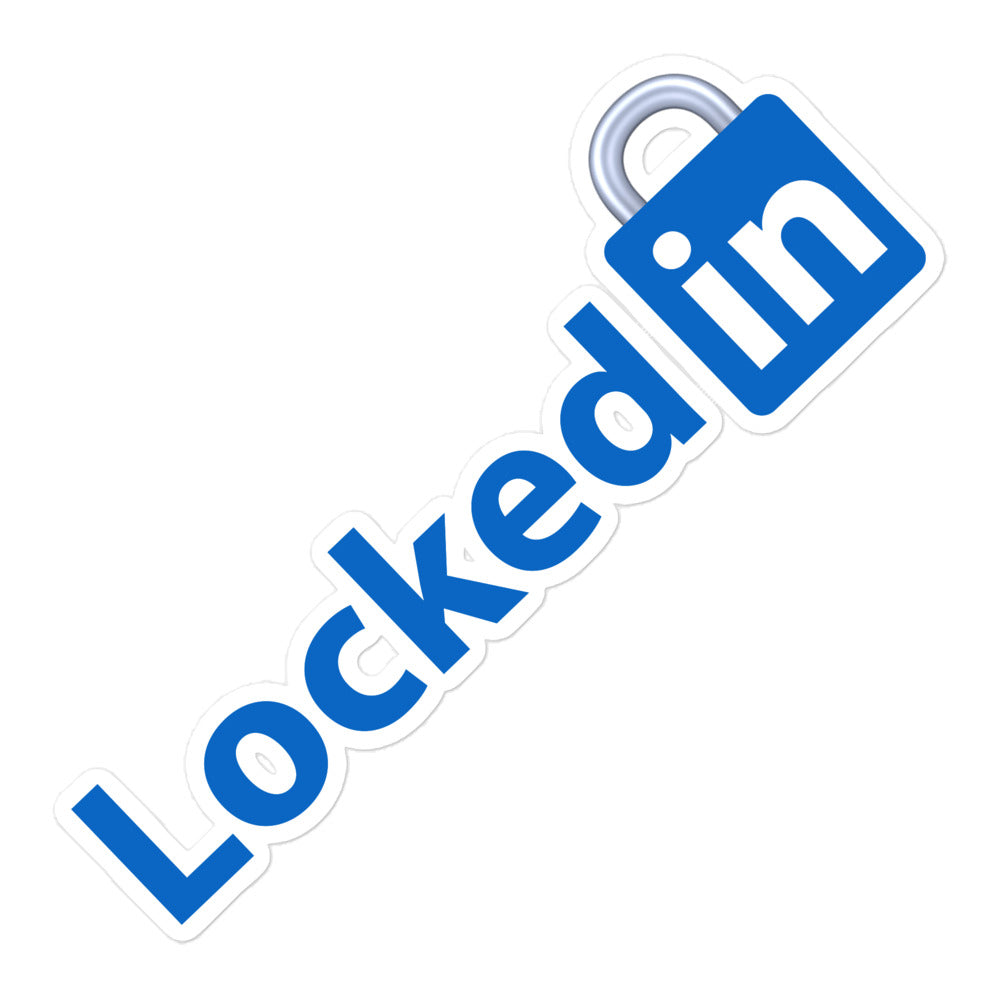 linkedin logo locked in parody funny laptop sticker