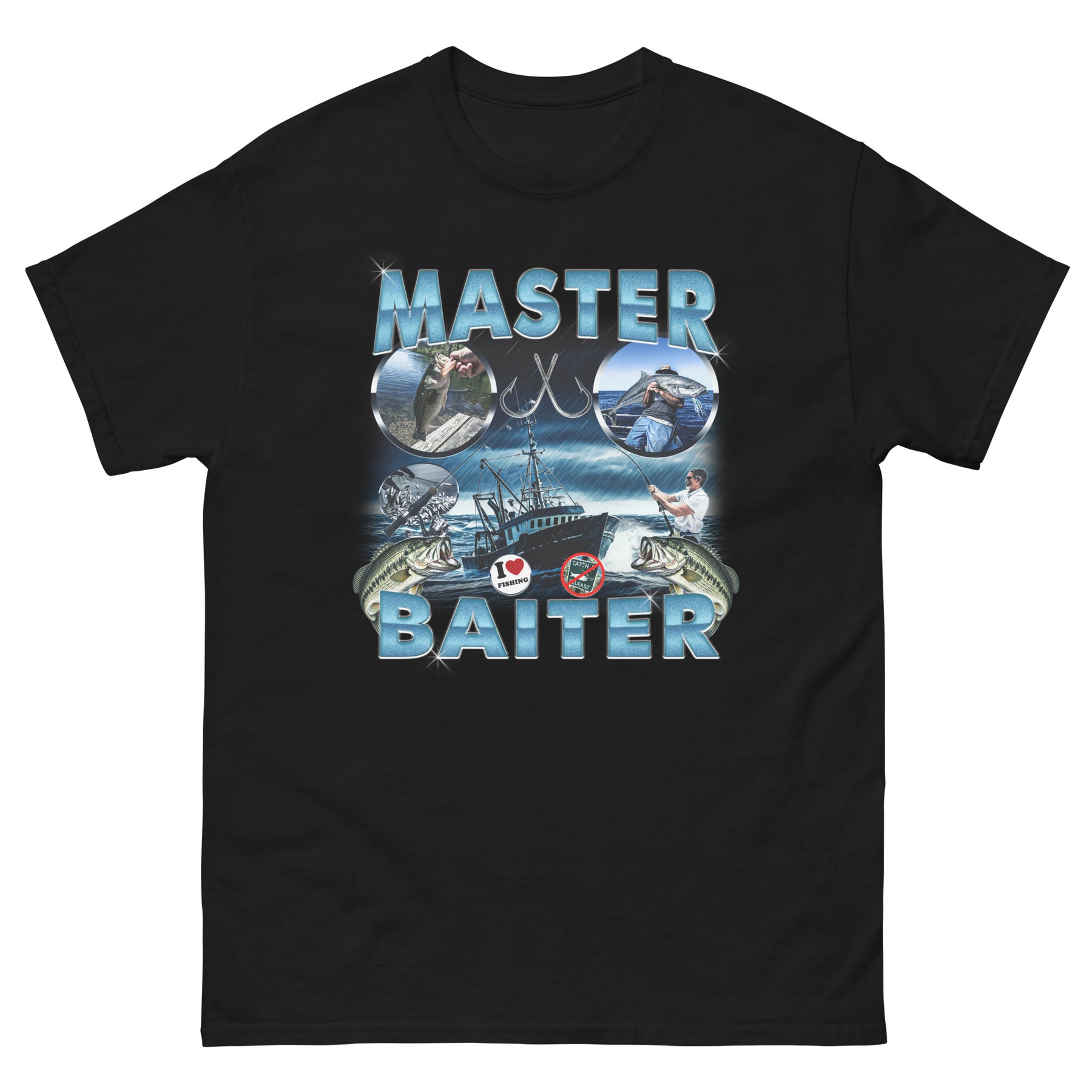 master baiter funny fishing graphic tshirt black